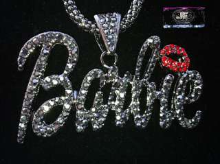 Nicki Minaj 3 BARBIE Iced Out Necklace Hematie/Black Red Lips  