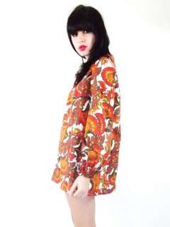 Vintage 60s MOD Puff Sleeve Rust Scooter OP ART Psychedelic Mini Tunic 
