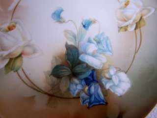   Germany Porcelain Plate~White Rose & Blue Flower Motif~8.25  