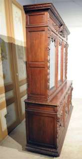  carved french hunt bookcase solid oak 19th century 6 doors 