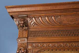 Carved Oak Antique Single Bookcase with Glass Door