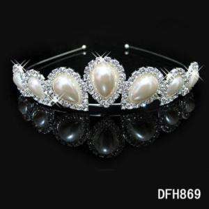 Wedding Bridal Pearl crystal tiara crown headband 0869  