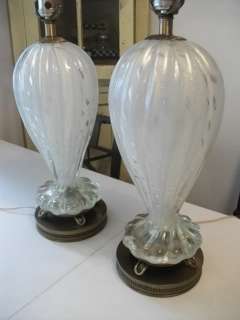   Barovier Toso art glass table lamp pair vtg silver murano italian