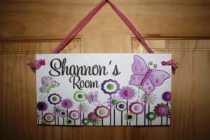 Lilac Butterfly Girls Bedroom Nursery Kids Door Sign  