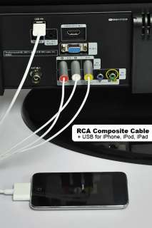RCA Composite Cable Cord USB for iPhone iPod iPad Connection to TV 