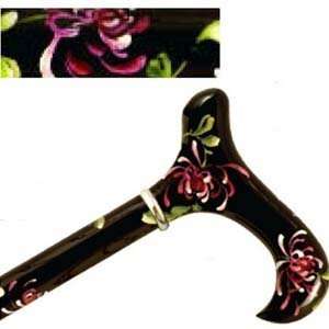  Hand Painted Wood Cane With Derby Handle, Black 