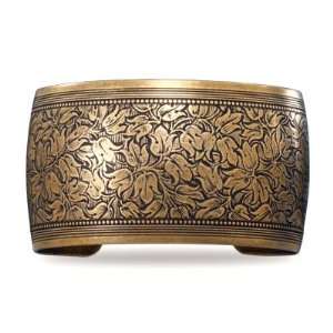  BOLD Oxidized Brass Cuff Bracelet with Floral Design 