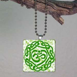 Celtic Knot Om Chakra Glass Tile Necklace Pendant 700  