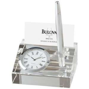  Bulova Dryden Crystal Clock with Card Holder and Pen