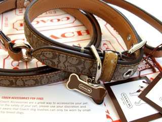 Coach Khaki Signature Dog Collar Leash Set M 60364  