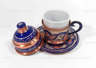 Espresso Turkish Coffee Set Cup Mug Handmade Crafted Painted Copper 