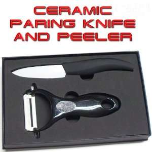 Ceramic Knife and Peeler Set, 3 White Ceramic Knife with Black Handle 