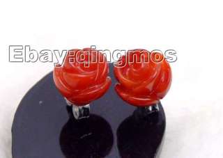   natural incise Rose shape coral earring & silver S925 stud e252  