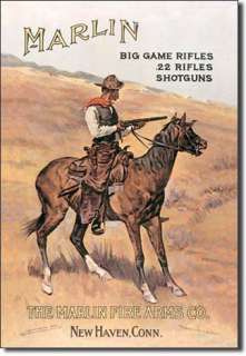 Vintage Tin Sign The Marlin Fire Arms Co Cowboy Horse  