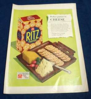 1950 RITZ CRACKERS MAGAZINE AD CHEESE FULL COLORwr  