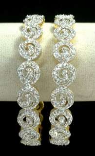 Cubic Zircon 50% silver stunning designer two tone 2pc bangle bracelet 