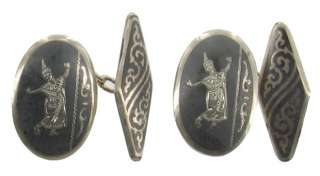 VINTAGE STERLING SILVER 40S SIAM NIELLO CUFFLINKS  