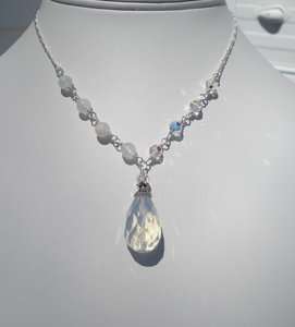 Blue Opalite Pendant Moonstone Crystal Silver Necklace  