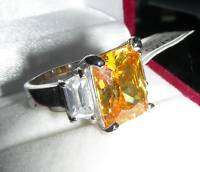 Stylish Ladies Sterling Silver Emerald Cut Citrine Ring Size 5  