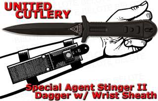 United Cutlery Special Agent Stinger II BLACK Dagger w/ Wrist Sheath 
