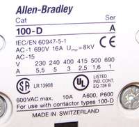 ALLEN BRADLEY 100 D180 CONTACTOR 600VAC MAX  