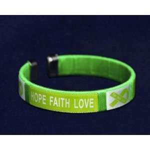 Lime Green Ribbon Fabric Bangle Bracelet Hope, Faith, Love (Child Size 
