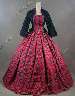 Civil War Victorian Tartan Velvet Ball Gown Day Dress Prom 160 S 