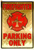FIREFIGHTER PARKING ONLY SILVER DIAMOND PLATE METAL PARKING SIGN   8 