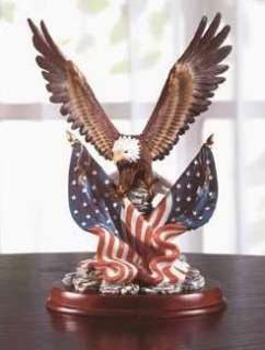 Eagle In Flight with American Flags Statue Figurine  