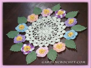 HANDMADE WILD SPRING ROSE GARDEN CROCHET DOILY 14 INCH  