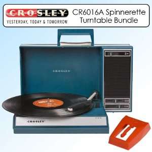 Crosley CR6016ATL Spinnerette Turntable Teal Bundle 
