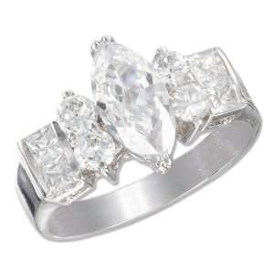  Sterling Silver 6x12mm Marquise Cubic Zirconia Ring with Cubic 