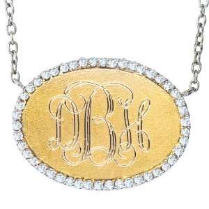   14k Yellow gold diamonds oval monogram pendant necklace Jewelry