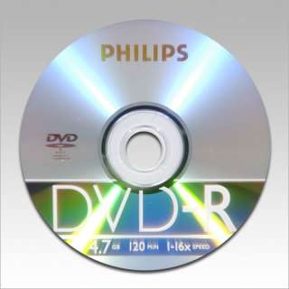 100 Philips Branded 16X DVD R Blank DVDR Media Discs  