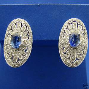 24 Ct Sapphire Diamond Pave Earrings, 14k White Gold  