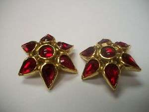 RJ GRAZIANO EARRINGS Big Red CRYSTAL Fashion Clip On  