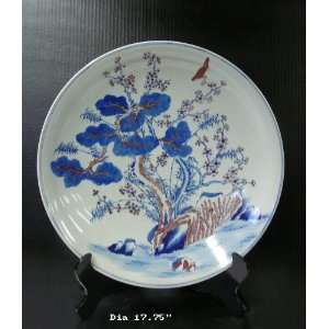    Chinese Blue White Red Scenery Porcelain Plate