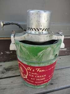 Antique Silver Queen Electric Wooden Ice Cream Maker Freezer w Orig 