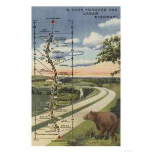 Pennsylvania   Detailed Map of the Dream Highway Giclee Poster Print 