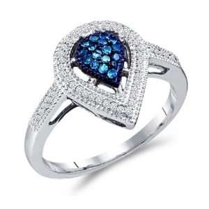  Aqua Blue Diamond Ring Pear Shape Setting 10k White Gold 