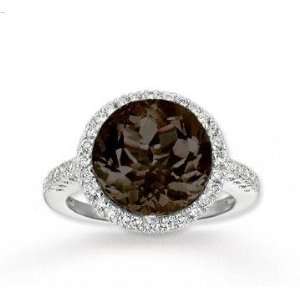 Elegant 14k White Gold Smokey Quartz Diamond Ring Jewelry