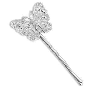  Silver Plated Fashion Bobby Pin with Crystal Butterfly 