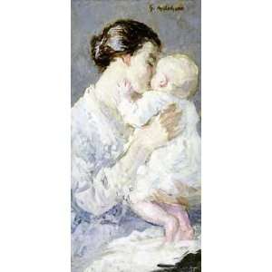 Julia Payne and Her Son Ivan by Julius gari Melchers 14.38X30.00. Art 