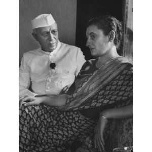 Indias Prime Minister Jawaharlal Nehru with Daughter Indira Gandhi at 