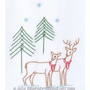 Jack Dempsey Stamped White Kitchen Towel 20X28 One Pair Reindeer 310 