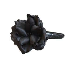   Sequin Headband in Black Rose with Metallic Black Rose Flower Beauty