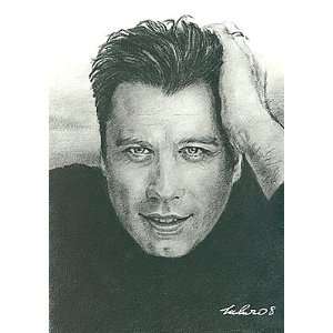 John Travolta Portrait Charcoal Drawing Matted 16 X 20