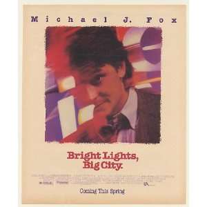 1988 Michael J Fox Bright Lights Big City Movie Promo Print Ad (53517)
