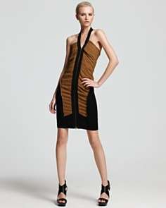 Donna Karan New York Dress   Front Zip with Tucked Linen Front