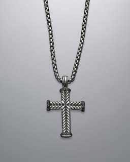 Chevron Cross Necklace, Pave Black Diamond,22
